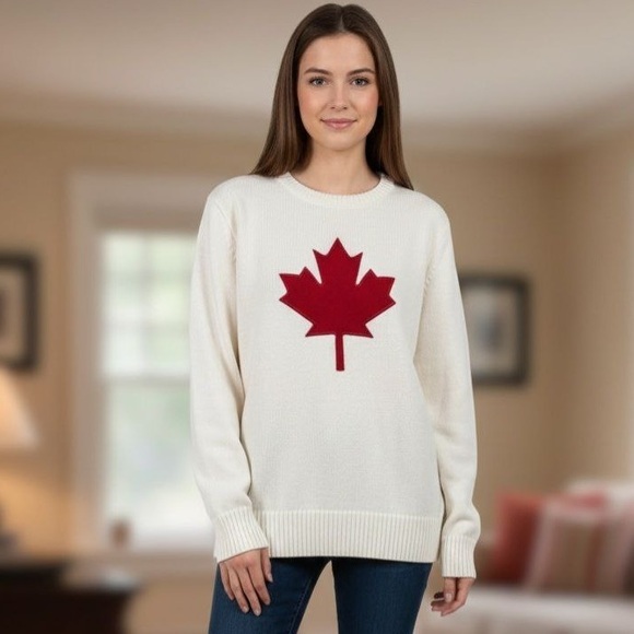 Original Weatherproof Vintage Tops - Canada Flag Graphic Long Sleeve Knit Shirt NWT Size XS